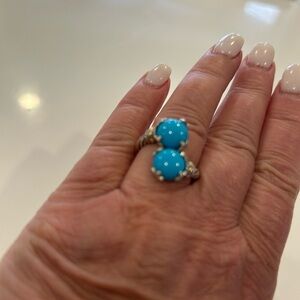 Samuel B. Turquoise Double Cabochon Ring with Silver Accents